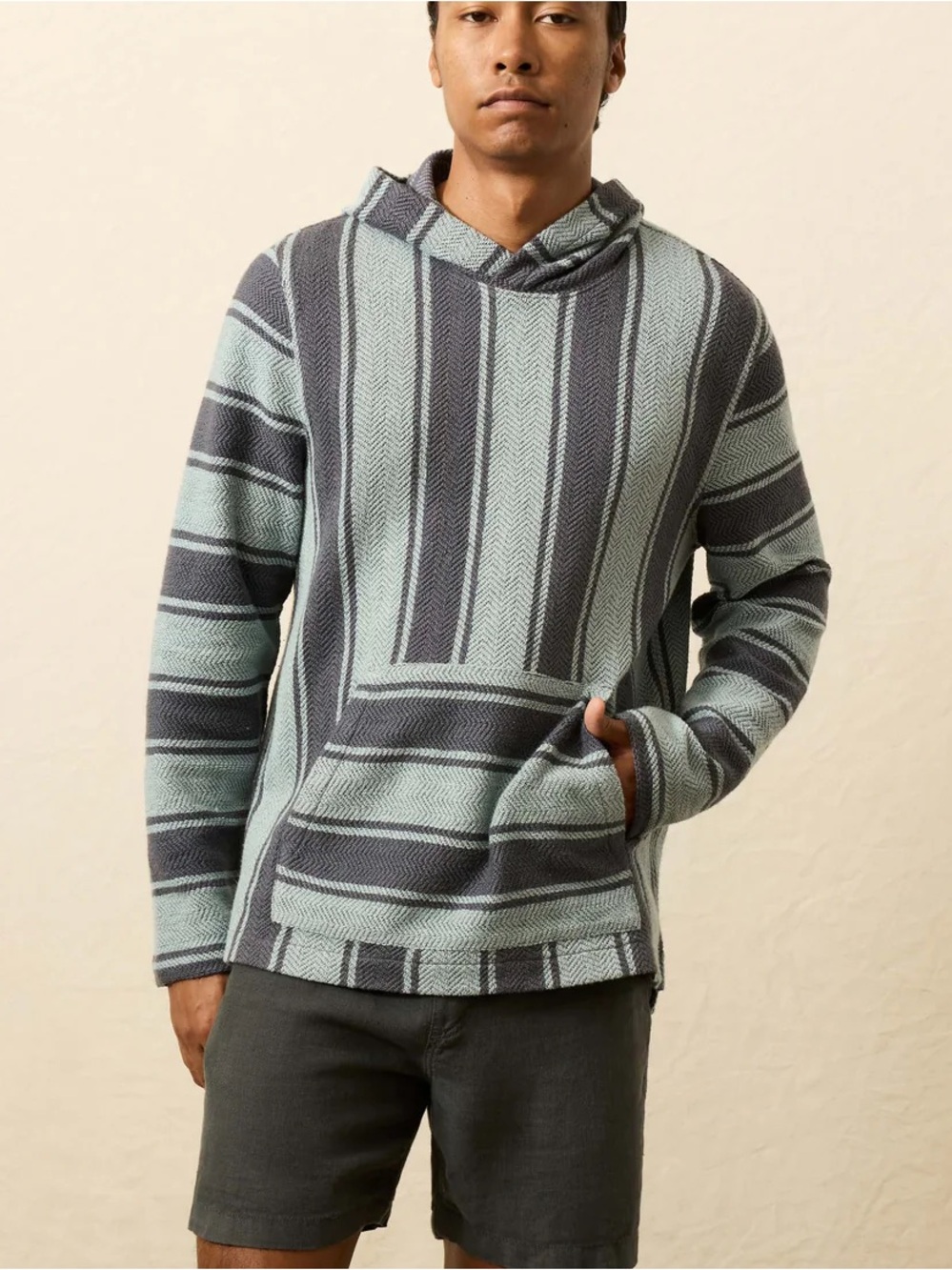 Faherty Men’s Whitewater Hoodie - Teal Channel Stripe Size L